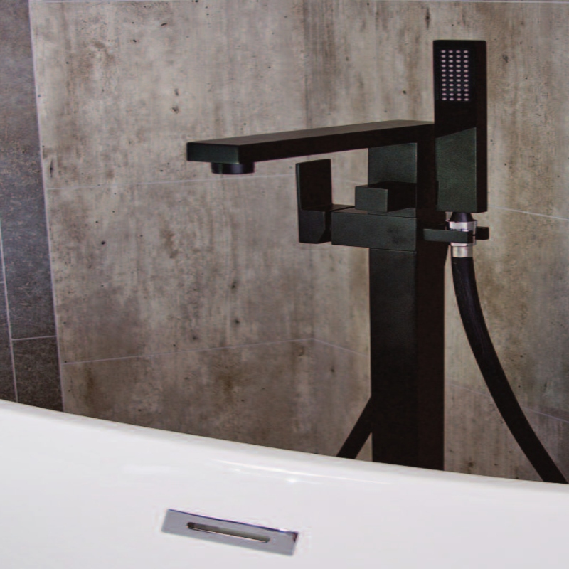 Narva Matt Black Freestanding Bath Shower Mixer With Shower Kit