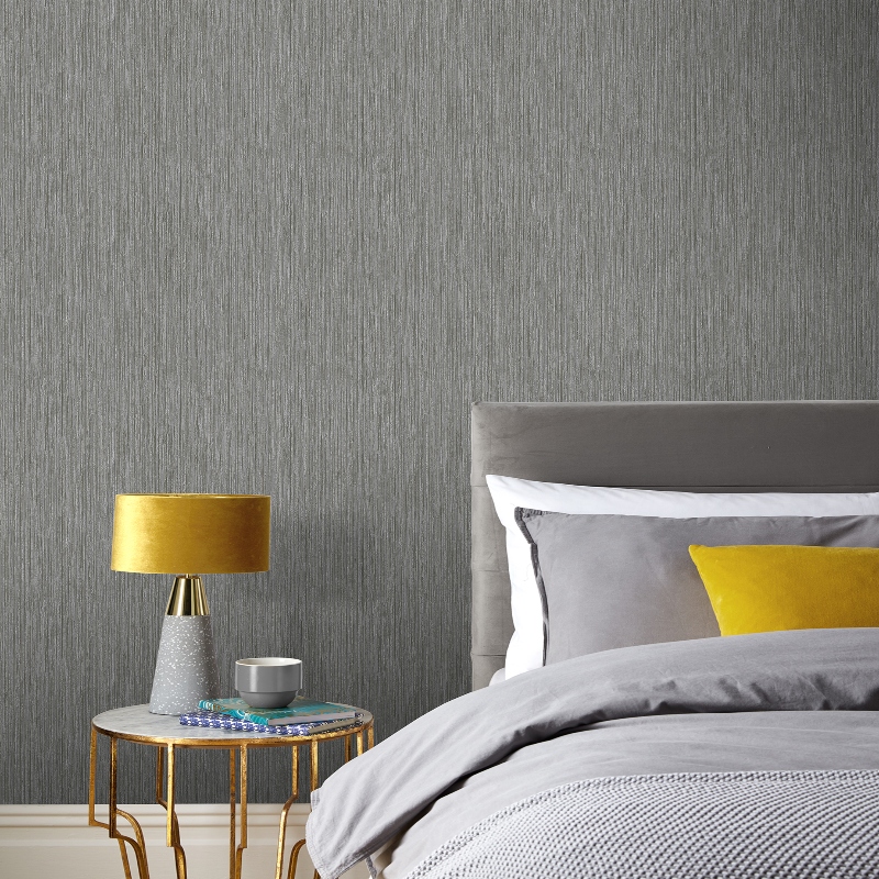Aura Plain Grey Silver Textured Metallic Wallpaper
