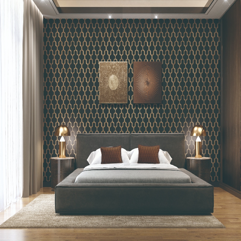 Black/Gold Geometric Silk Feature Wallpaper