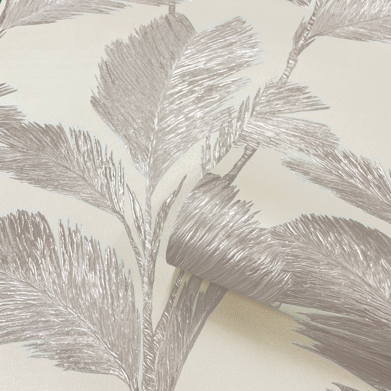 Alessia Silver Off White Leaf Heavyweight Feature Wallpaper