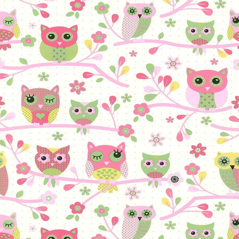 Owls Birds, Tree Branches & Floral Forest Childrens Wallpaper