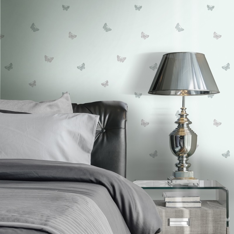Amelia Butterfly Floral Duck Egg Blue Wallpaper