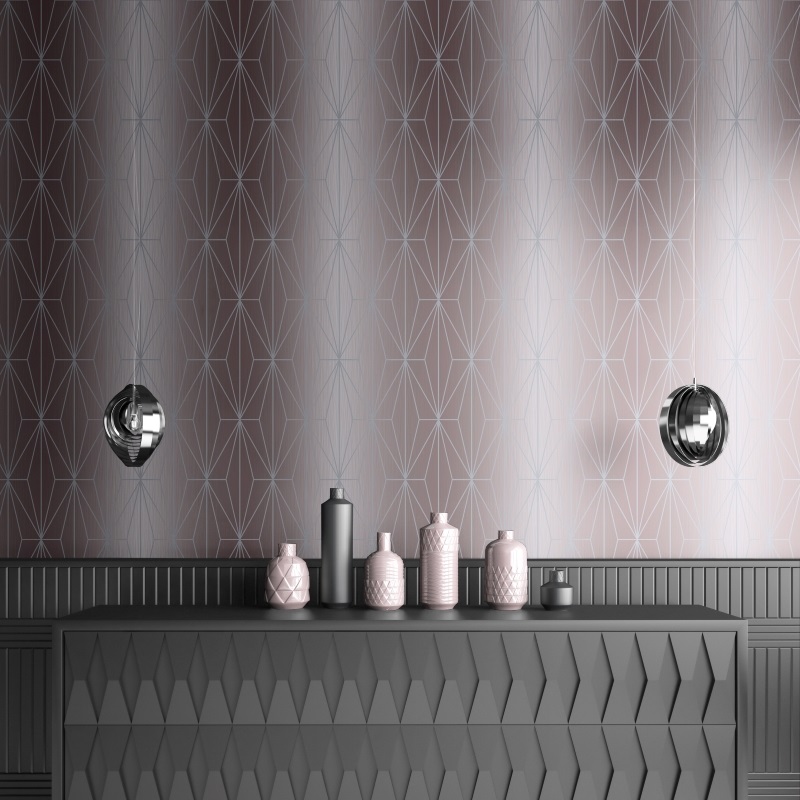 Kayla Geometric Blush & Silver Wallpaper