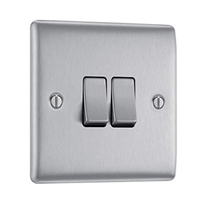 Brushed Steel Double Light Switch