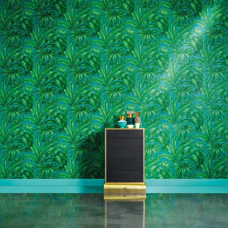 Versace Luxury Designer Tropical Jungle Blue Green Wallpaper