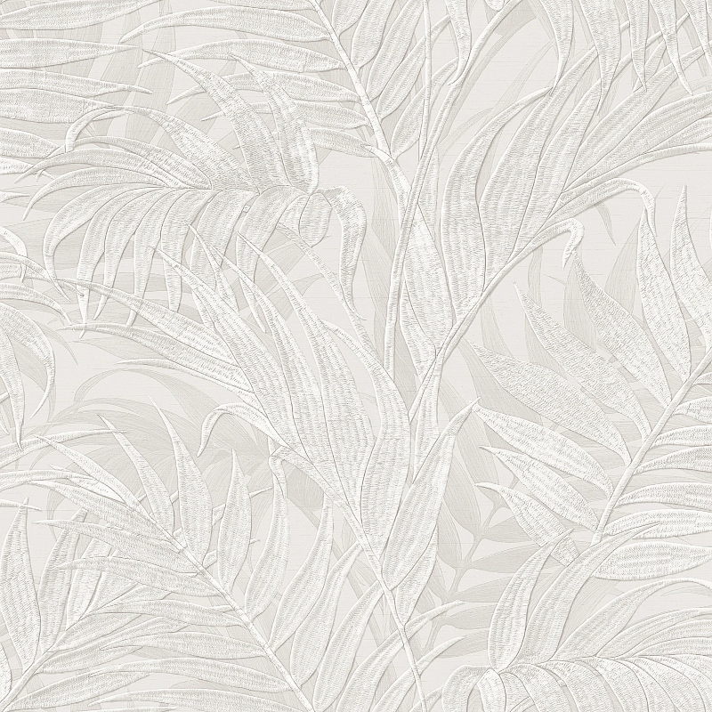 Grace Tropical Palm Leaf Silver Feature Wallpaper