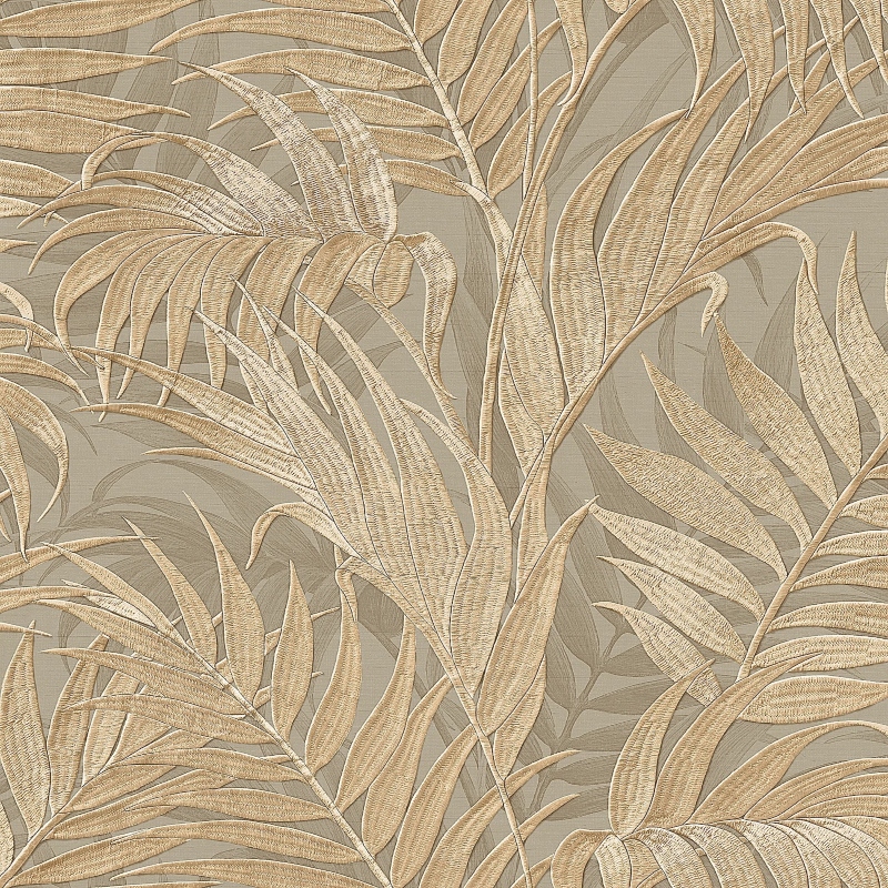 Grace Tropical Palm Leaf Sage Green Gold Feature Wallpaper