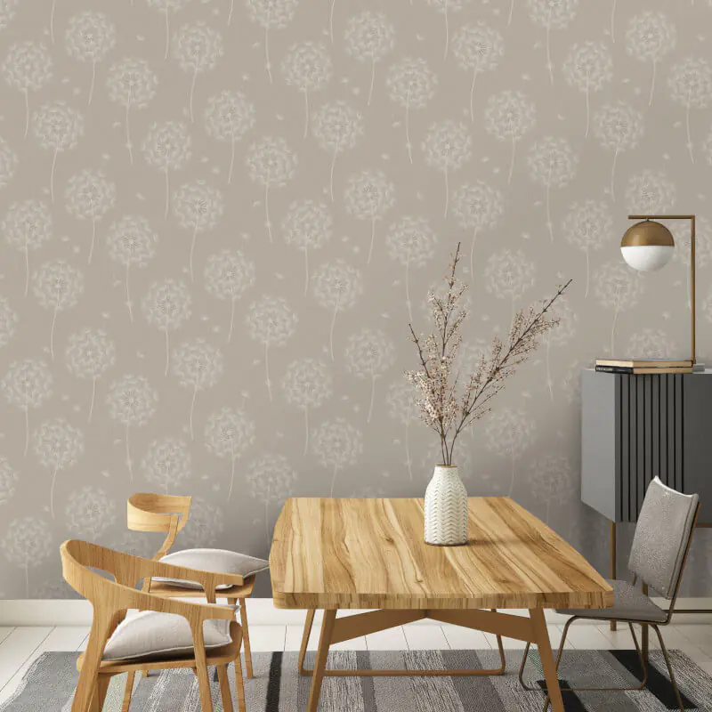 Taupe Dandelion Metallic Allora Wallpaper