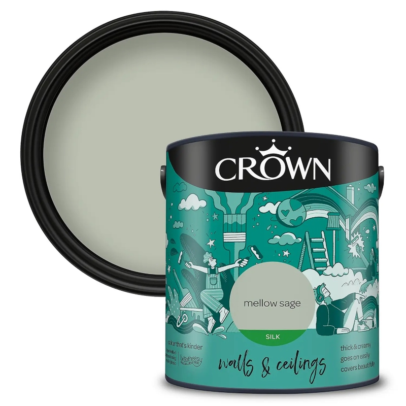 Crown Mellow Sage Silk Emulsion Paint 2.5litre