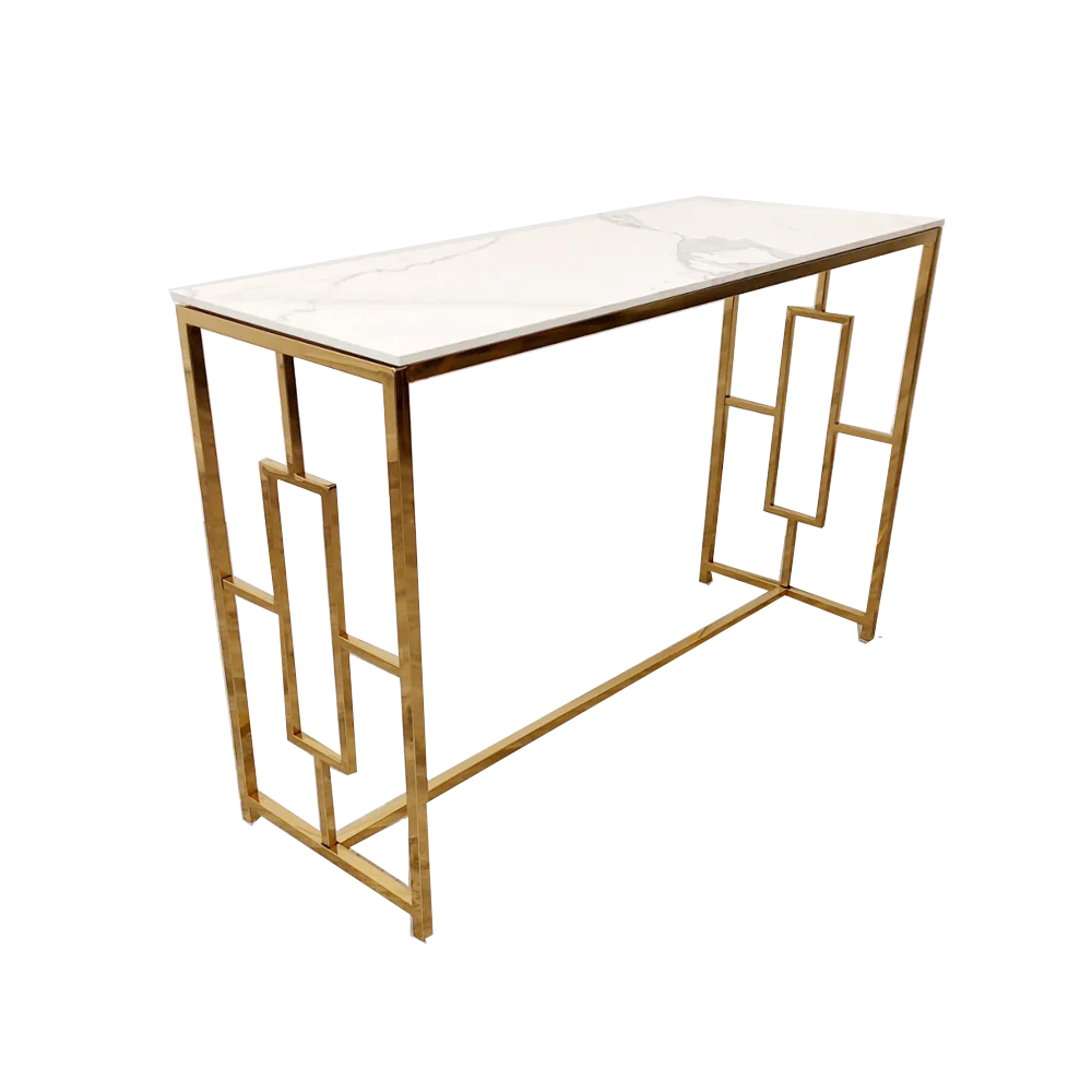 Gold Console Table With Polar White Sintered Top Geo