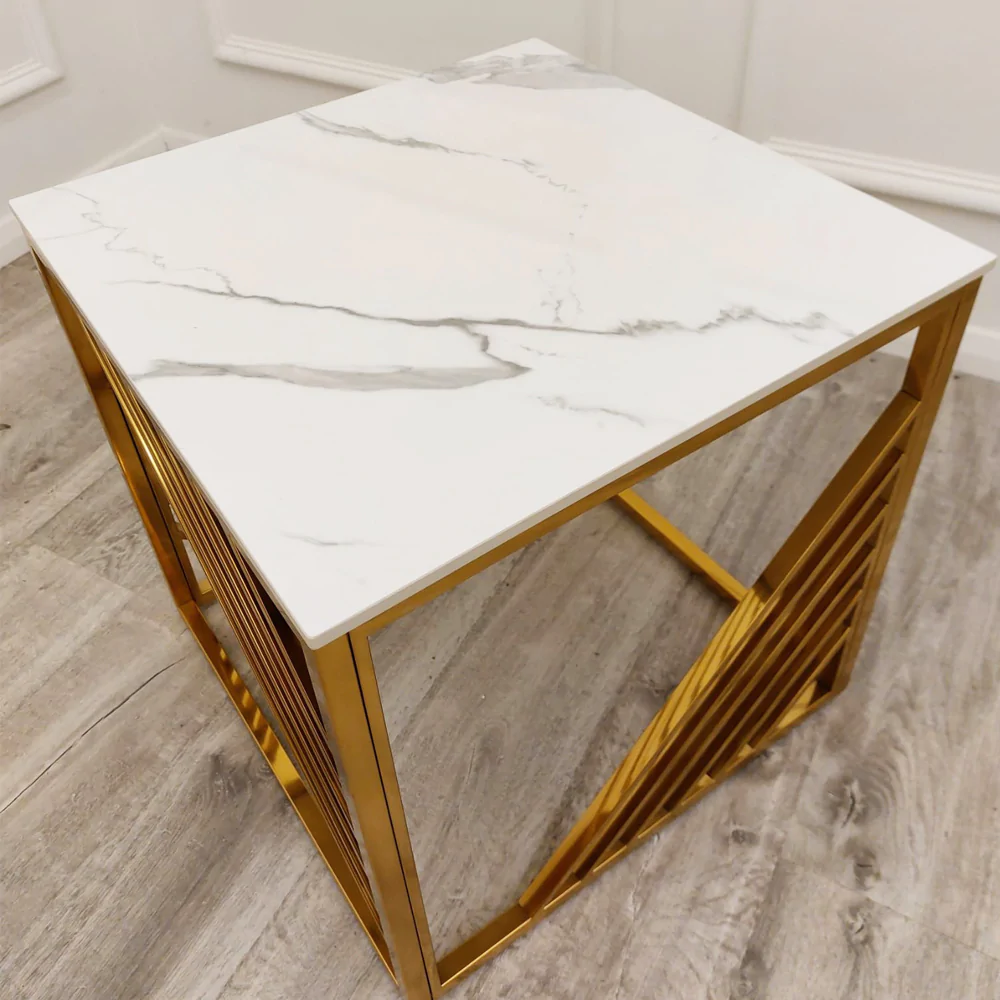 Gold Lamp Table With Polar White Sintered Top Azure