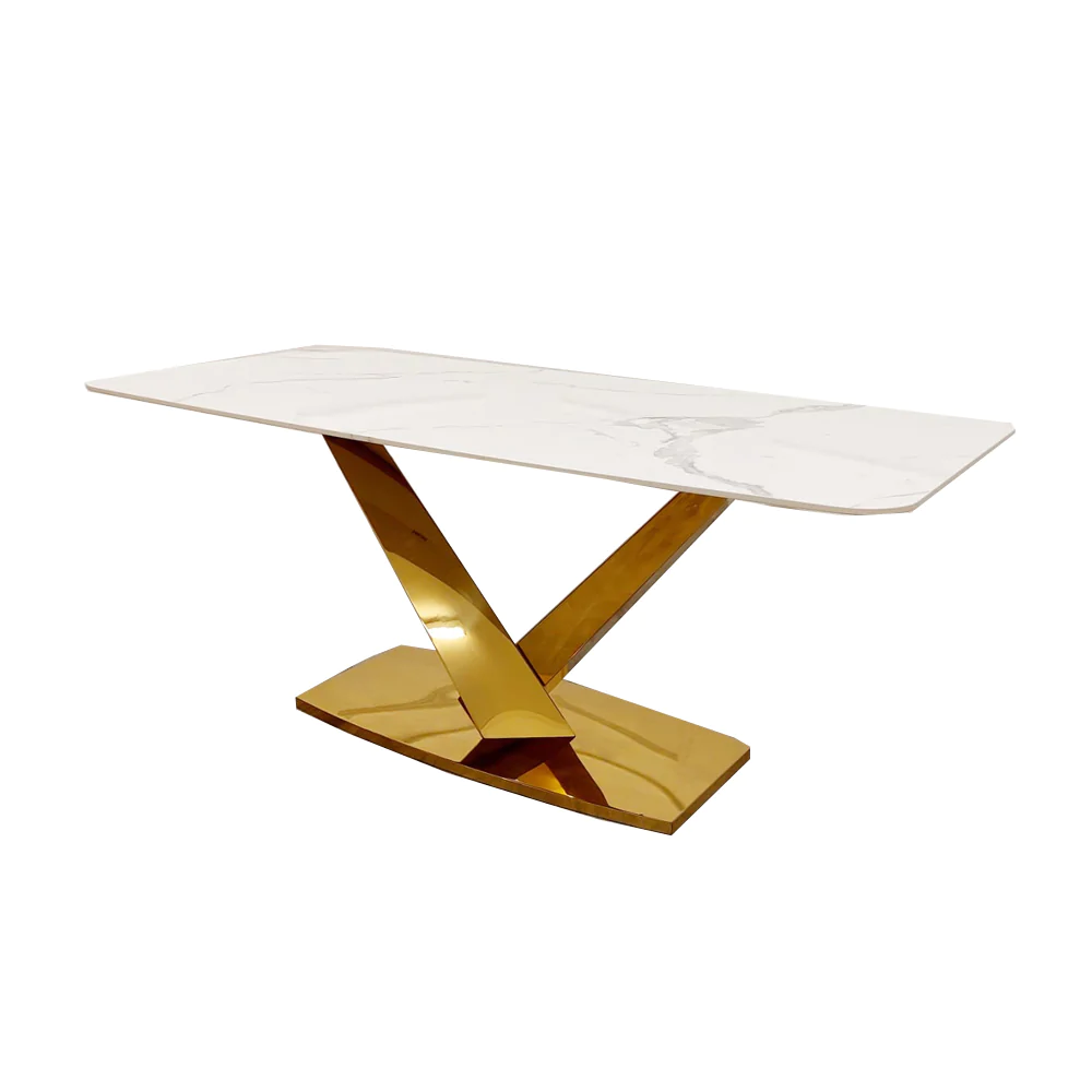 Gold 1.8 Meter Dining Table Polar White Stone Top Valeo