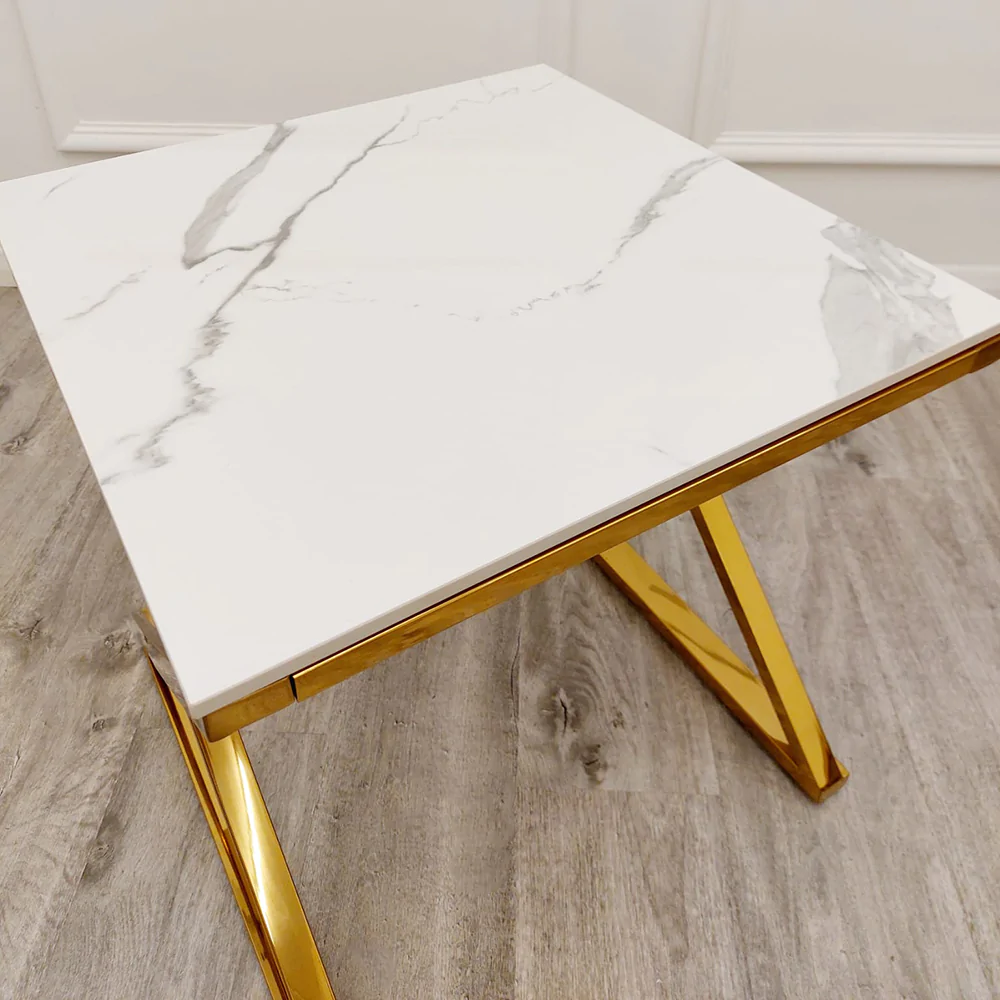 Gold Lamp Table With Polar White Sintered Top Zion