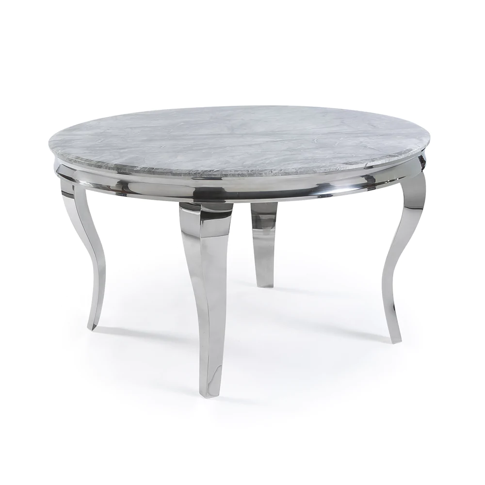 Louis Light Grey Marble Chrome Round Dining Table