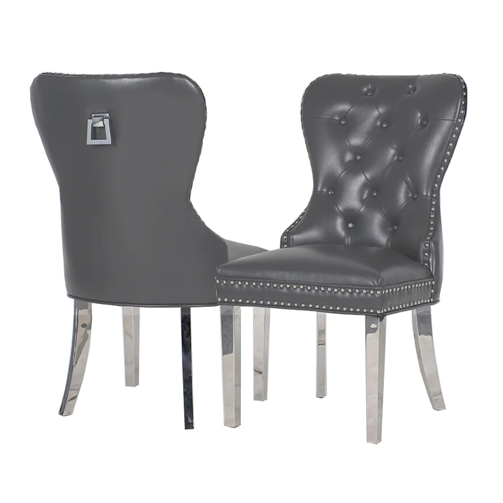 Dark Grey Faux Leather Dining Chair With Square Knocker