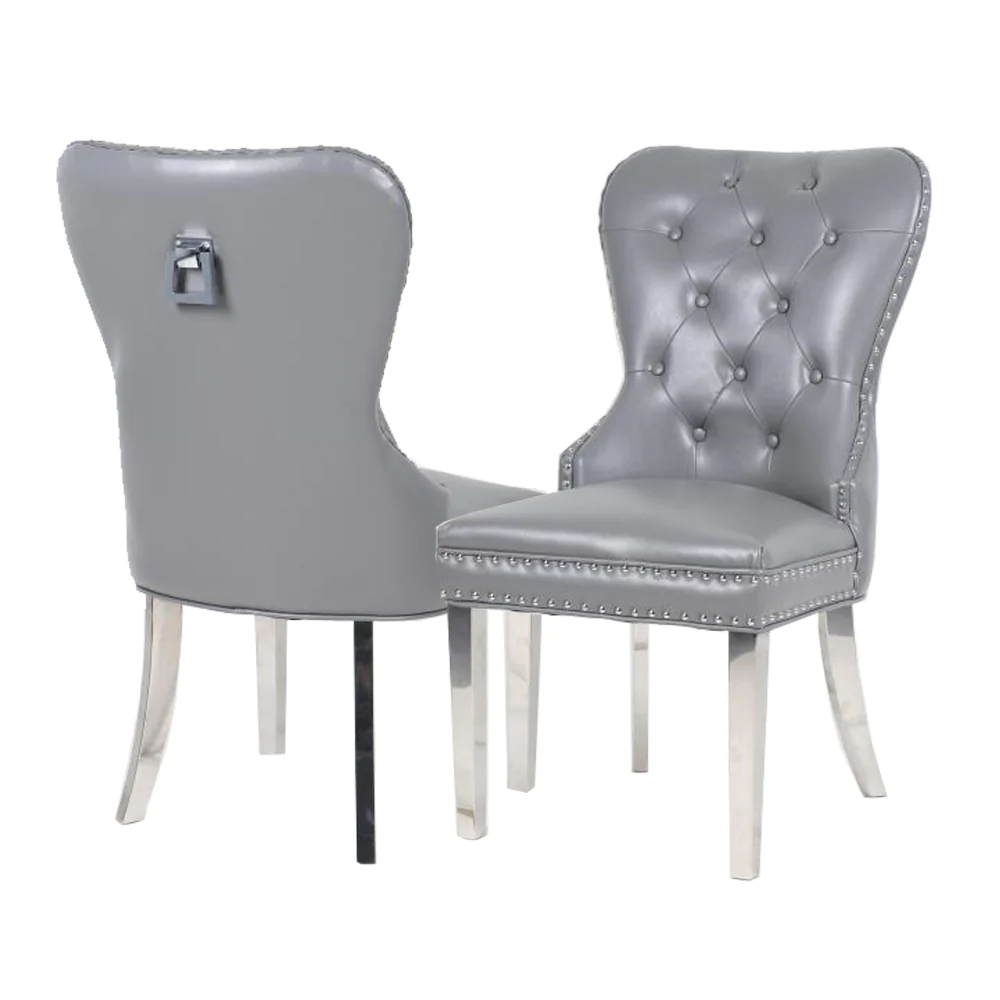 Light Grey Faux Leather Dining Chair Square Knocker