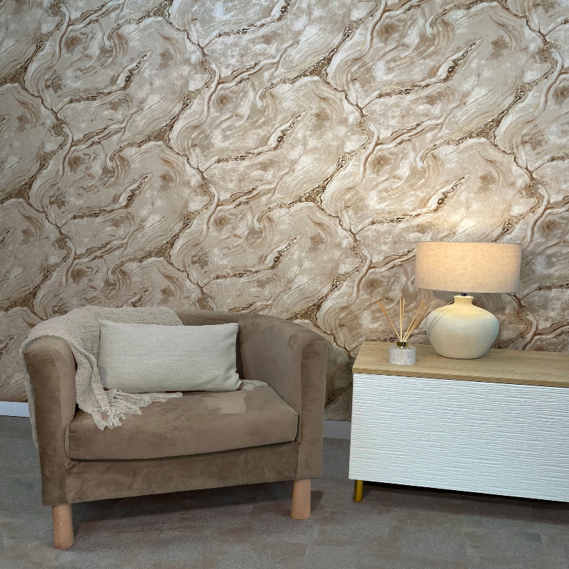 Palmetto Taupe Marble Effect Feature Wallpaper