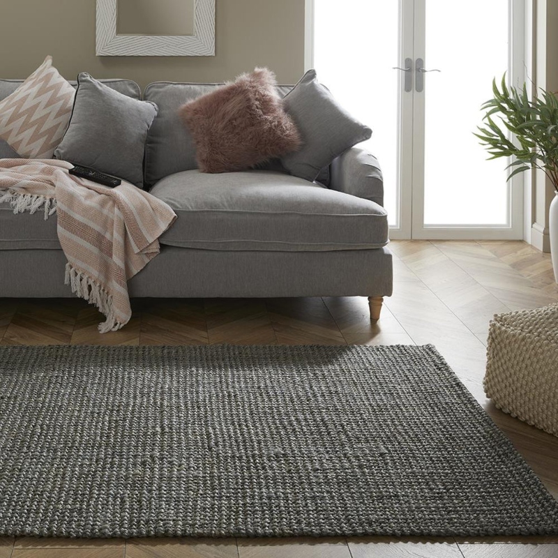 Naturelle Whitefield Grey Handwoven Boucle Carpet Rug