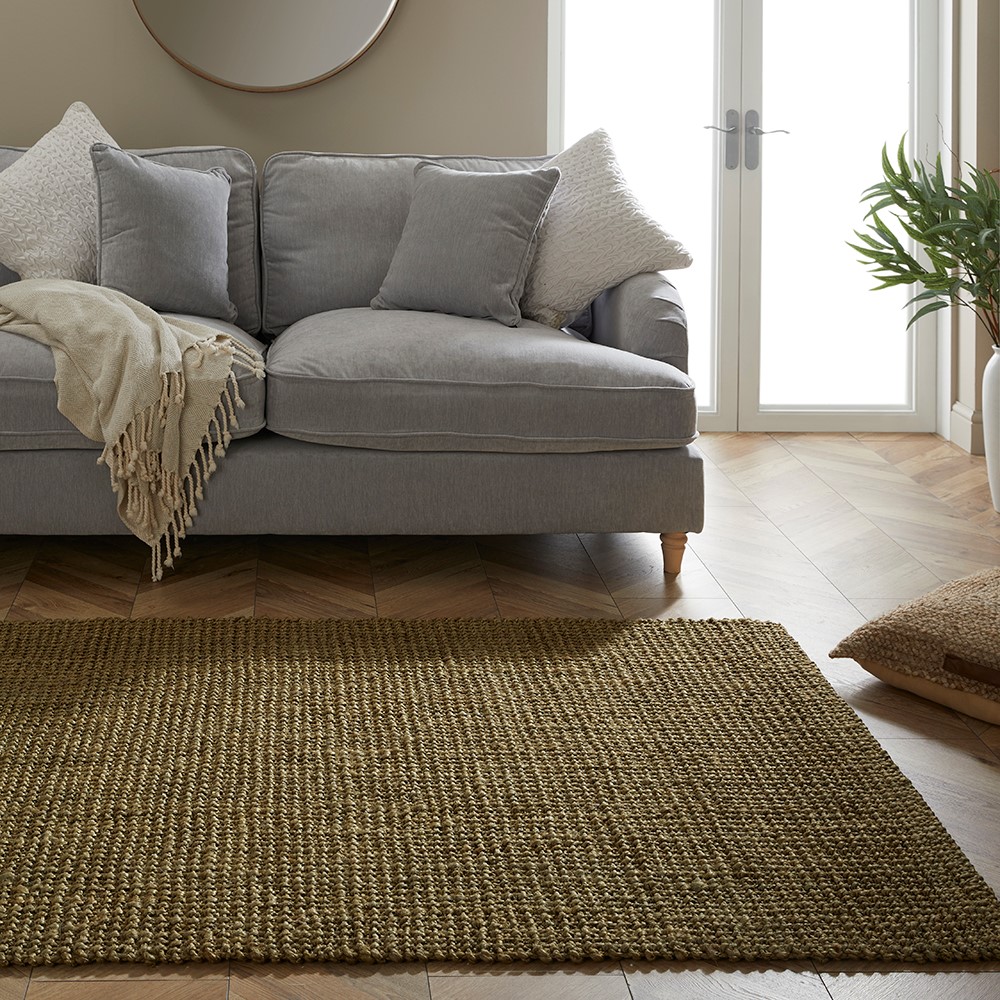 Naturelle Whitefield Olive Handwoven Boucle Carpet Rug