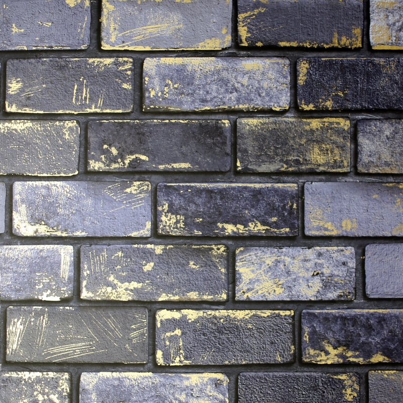 Brick Effect Metallic Navy & Gold Wallpaper