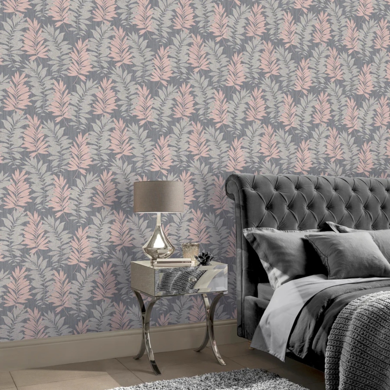 Stardust Palm Pink & Grey Wallpaper