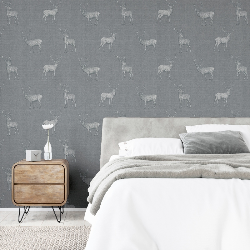 Stag Heritage Grey Silver Wallpaper