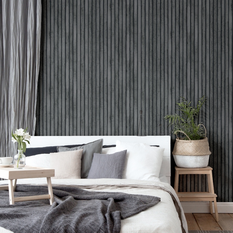 Contemporary Wood Slats Grey Wallpaper