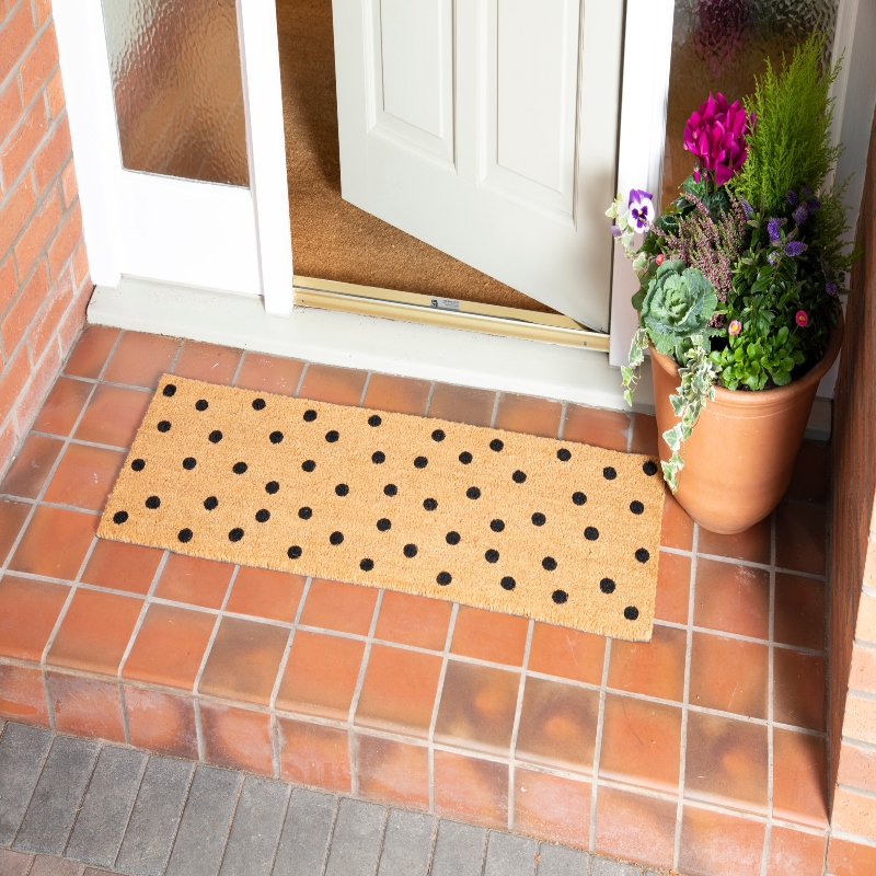 Astley Totally Dotty Natural Printed PVC Backed Coir Doormat